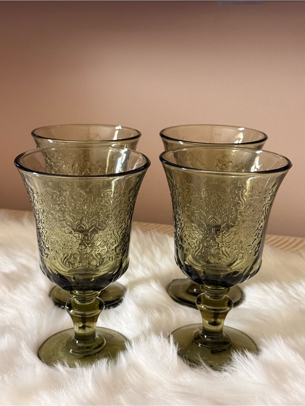 La Rochere Amboise Olive Green Set of 4 French Wine/ Water Goblets New France